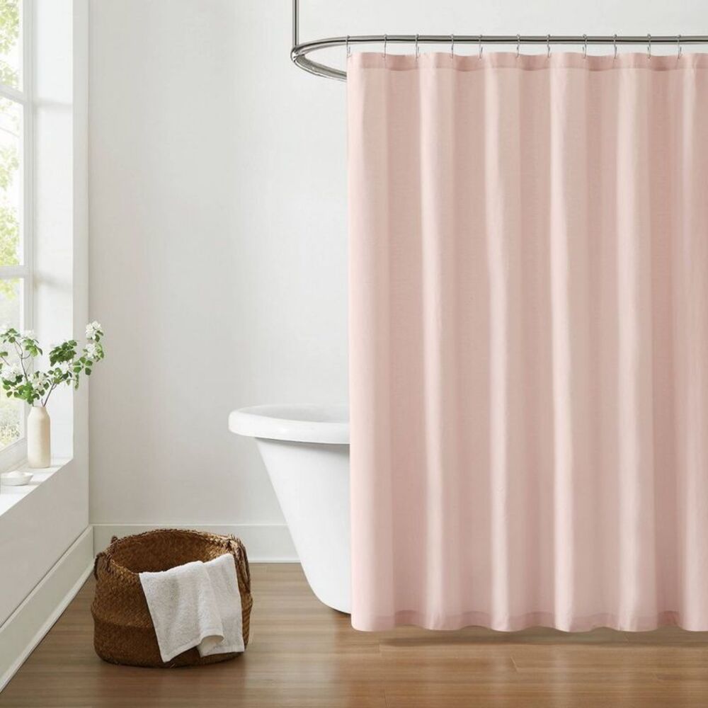 Brooklyn Loom Solid Cotton Percale Shower Curtain Blush